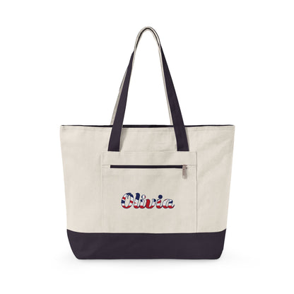 Personalized Your Name in British Flag Letters Canvas Tote Bag, Custom Union Jack Zippered Tote, UK Heritage Gift