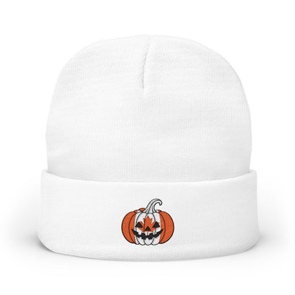 Limited Edition Canadian Canada Flag Pumpkin Embroidered Halloween Beanie, Cotton Blend Knit Hat, Maple Leaf Heritage Halloween Gift