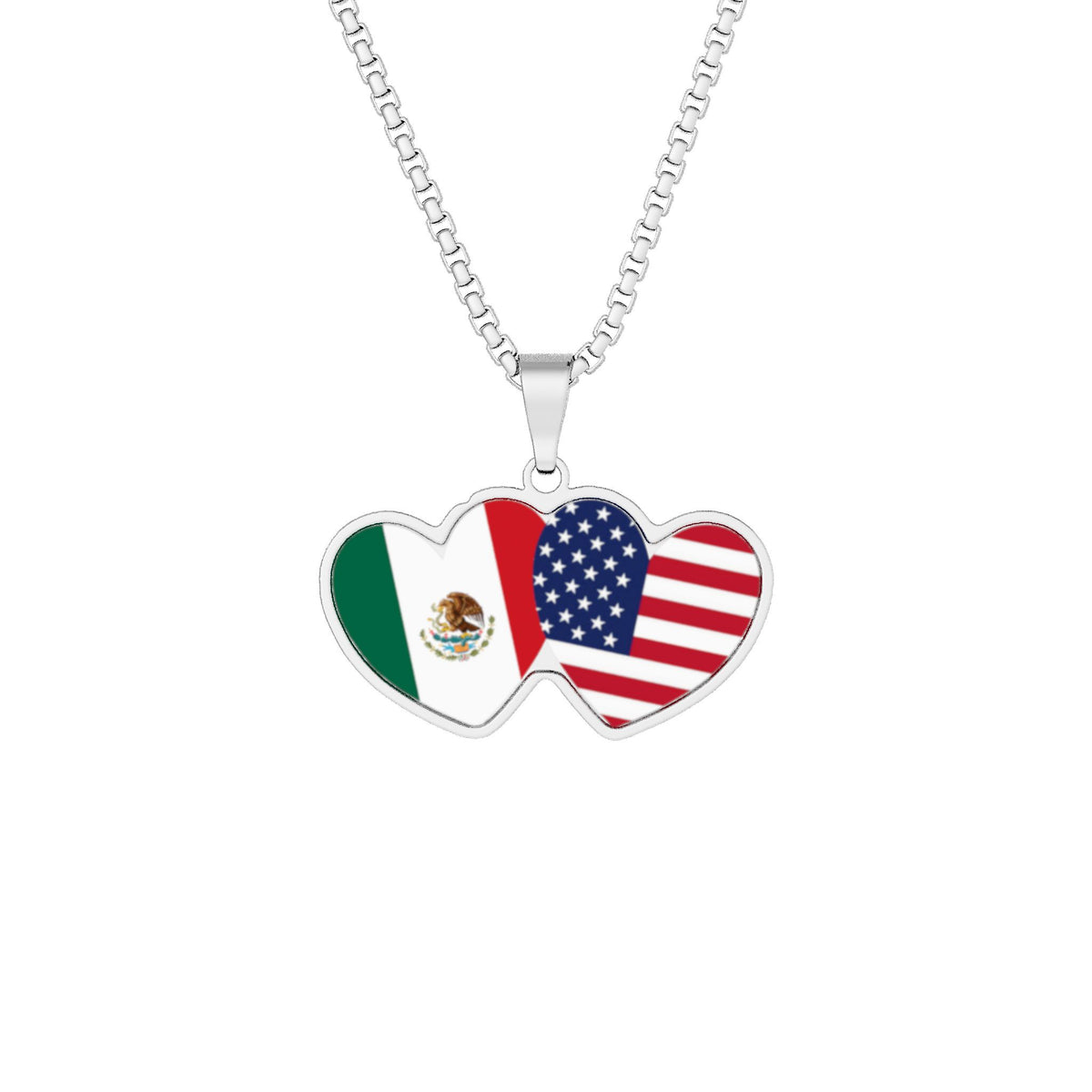 Personalized Heart-Shaped American USA Dual Citizenship Sterling Silver Necklace, Dual Nationality, Multicultural, 2 Country Pendant Pride