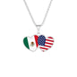 Personalized Heart-Shaped American USA Dual Citizenship Sterling Silver Necklace, Dual Nationality, Multicultural, 2 Country Pendant Pride