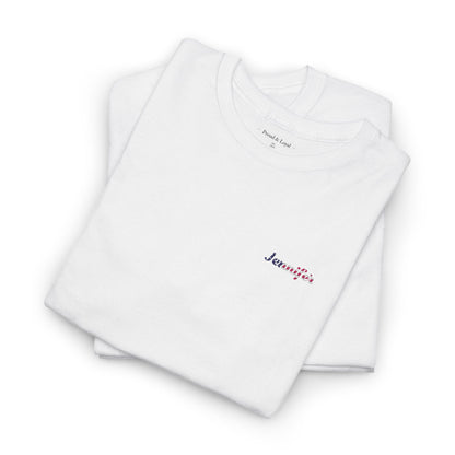 Personalized Your Name in American Flag Letters Embroidered T-Shirt, Custom Name USA Heritage Tee, 100% Cotton White Shirt, Patriotic Gift