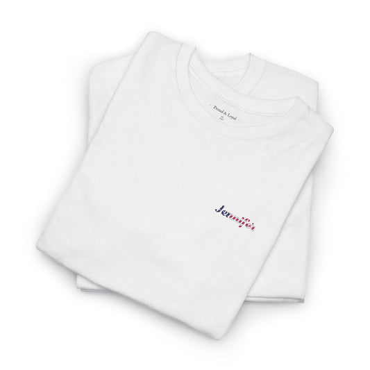 Personalized Your Name in American Flag Letters Embroidered T-Shirt, Custom Name USA Heritage Tee, 100% Cotton White Shirt, Patriotic Gift