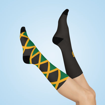 Personalized Jamaica Flag Socks, Custom Initials Jamaican Heritage Crew Socks, Cushioned Jamaican Gift