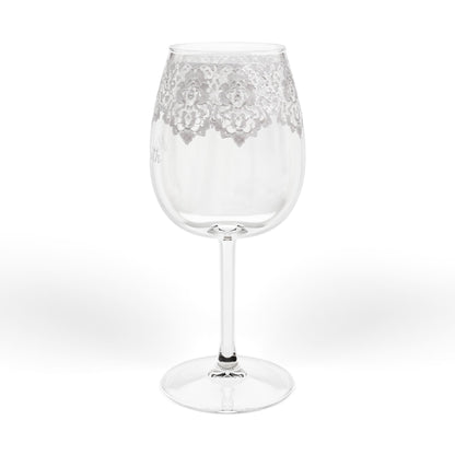 Personalized Destination Wedding Wine Glass, Custom Mrs Bridal Glass with Country Flag, 12oz Lace Wedding Stemware, Bride Gift Keepsake