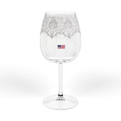 Personalized Destination Wedding Wine Glass, Custom Mrs Bridal Glass with Country Flag, 12oz Lace Wedding Stemware, Bride Gift Keepsake