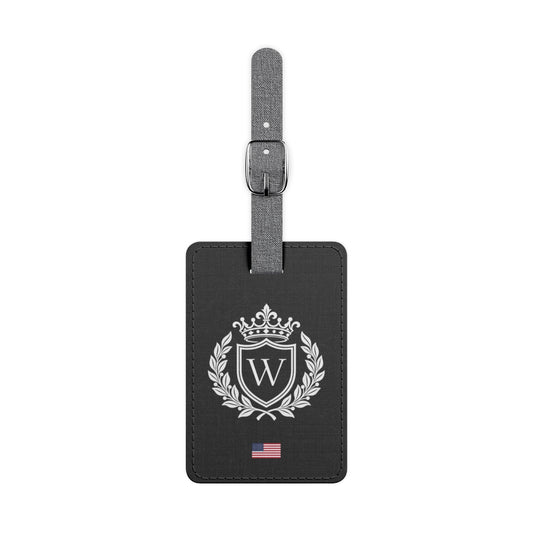 Personalized American Flag Luggage Tag - Heraldic Crest & Initial | USA Heritage Travel Accessory
