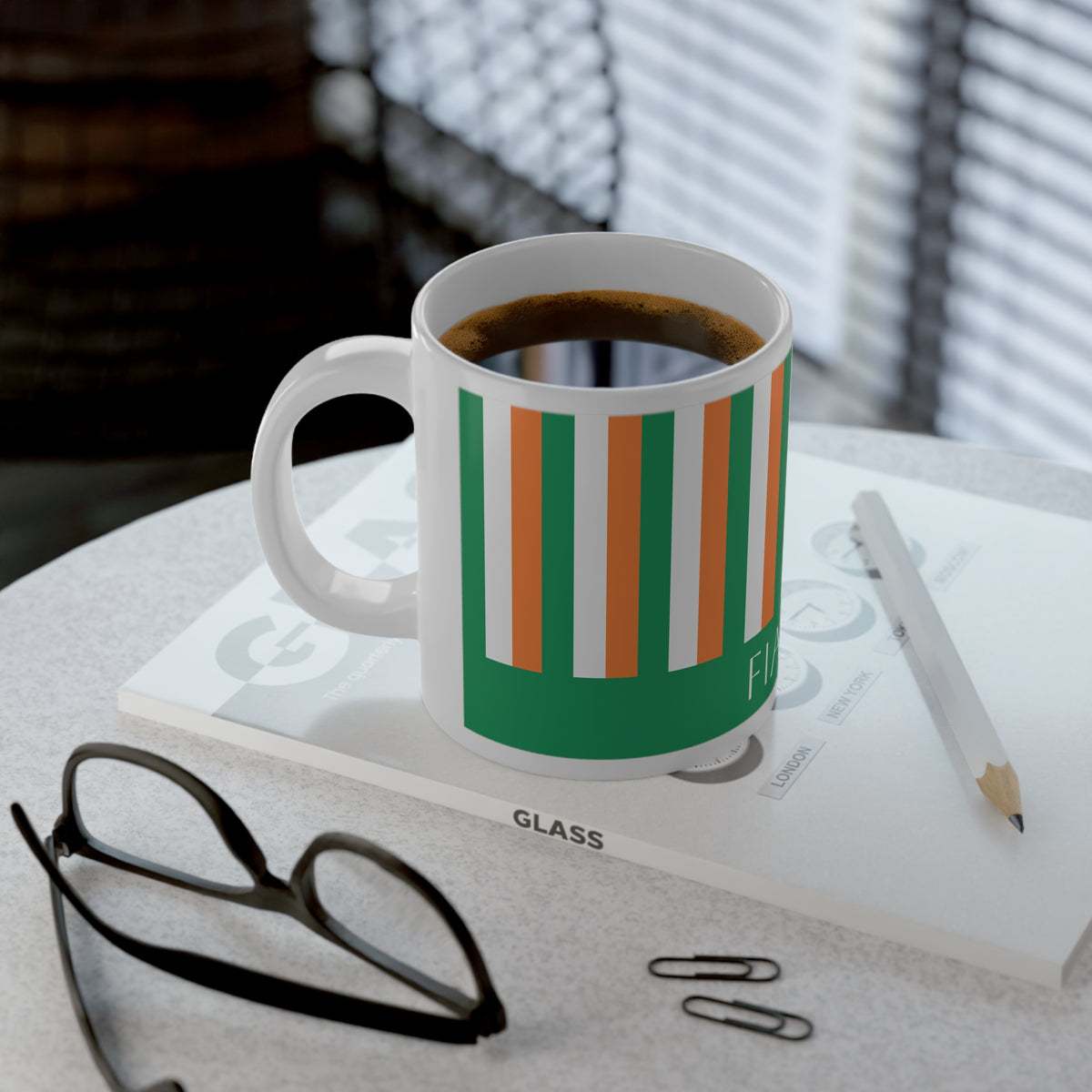 Personalized Ireland Flag Mug, Custom Irish Heritage Coffee Cup, 20oz Ceramic Mug, Green White Orange Flag Pattern, Ireland Gift