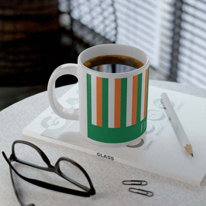 Personalized Ireland Flag Mug, Custom Irish Heritage Coffee Cup, 20oz Ceramic Mug, Green White Orange Flag Pattern, Ireland Gift