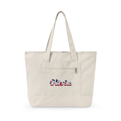Personalized Your Name in British Flag Letters Canvas Tote Bag, Custom Union Jack Zippered Tote, UK Heritage Gift