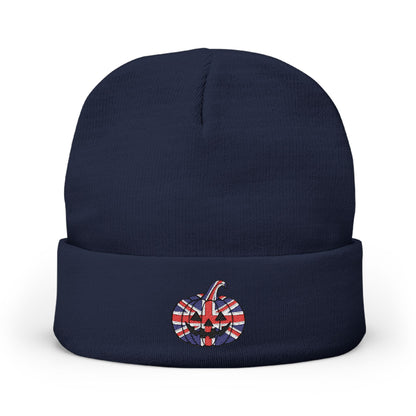 Limited Edition British UK Flag Pumpkin Embroidered Halloween Beanie, Cotton Blend Knit Hat, Union Jack Halloween Gift