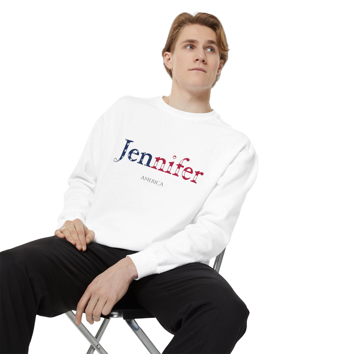 Personalized USA Flag Name Sweatshirt, Custom American Heritage Crewneck, Garment Dyed Cotton Sweatshirt, Patriotic Gift