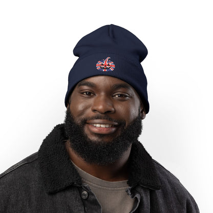 Limited Edition British UK Flag Pumpkin Embroidered Halloween Beanie, Cotton Blend Knit Hat, Union Jack Halloween Gift