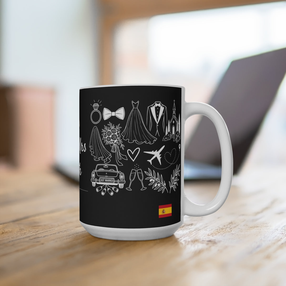 Personalized Destination Wedding Mug, Custom Mr & Mrs 15oz Coffee Mug, Wedding Collage with Country Flag, Wedding Date, Newlywed Gift