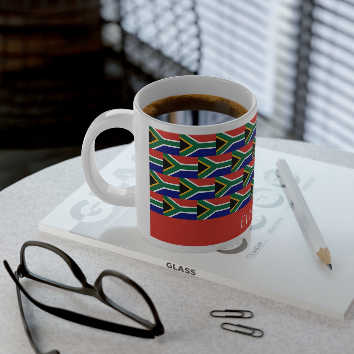 Personalized South Africa Flag Mug, Custom South African Heritage Coffee Cup, 20oz Ceramic Mug, Rainbow Nation Flag Pattern, South Africa