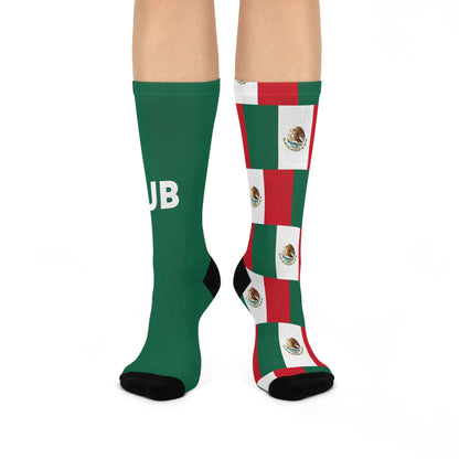 Personalized Mexico Flag Socks, Custom Initials Mexican Heritage Crew Socks, Cushioned Mexican Gift