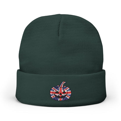 Limited Edition British UK Flag Pumpkin Embroidered Halloween Beanie, Cotton Blend Knit Hat, Union Jack Halloween Gift