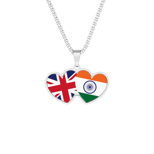 Personalized Heart-Shaped British UK Dual Citizenship Sterling Silver Necklace, Dual Nationality, Multiculturalism, 2 Country Pendant Pride