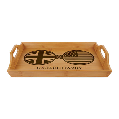 Britain British America Custom Engraved Bamboo Serving Tray, Personalized Name Wooden Tray, UK United Kingdom American USA Dual Heritage