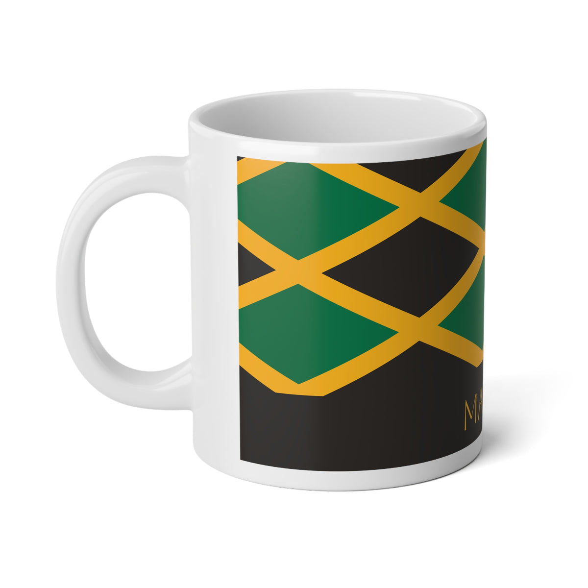 Personalized Jamaica Flag Mug, Custom Jamaican Heritage Coffee Cup, 20oz Ceramic Mug, Black Green Gold Flag Pattern, Jamaica Gift