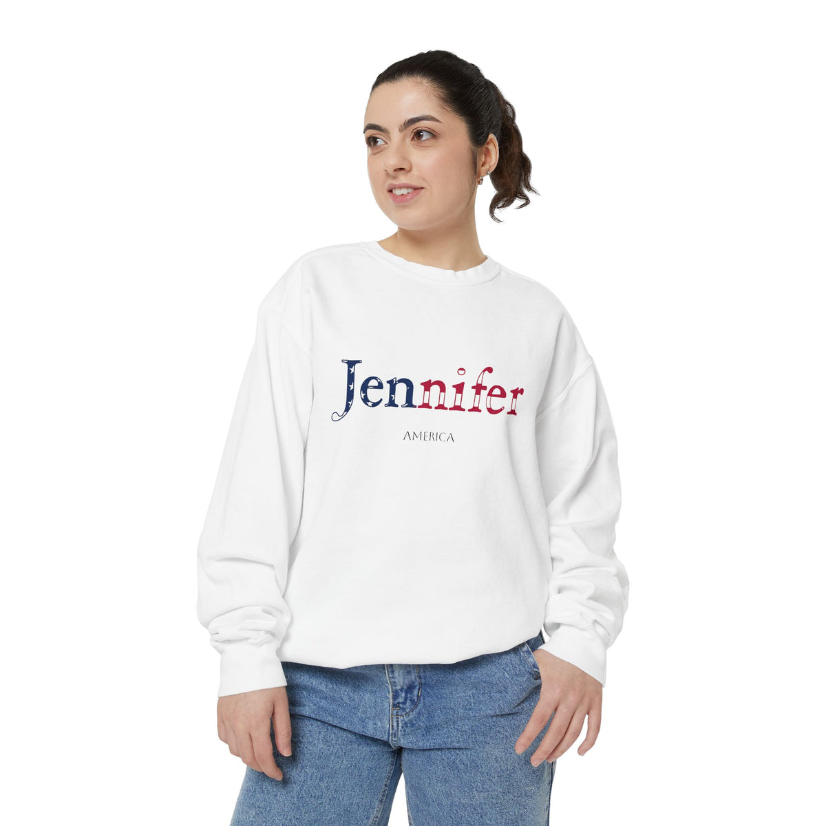 Personalized USA Flag Name Sweatshirt, Custom American Heritage Crewneck, Garment Dyed Cotton Sweatshirt, Patriotic Gift