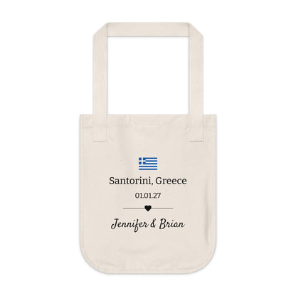 Personalized Destination Wedding Tote Bag, Custom Organic Cotton Wedding Bag, Bride & Groom Travel Tote, Honeymoon Gift, Wedding Welcome Bag