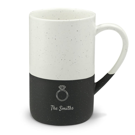 Personalized Bride Wedding Mug, Engraved Diamond Ring Ceramic Coffee Mug, Custom Last Name 13oz Speckled Mug, Bridal Gift, Newlywed Keepsake