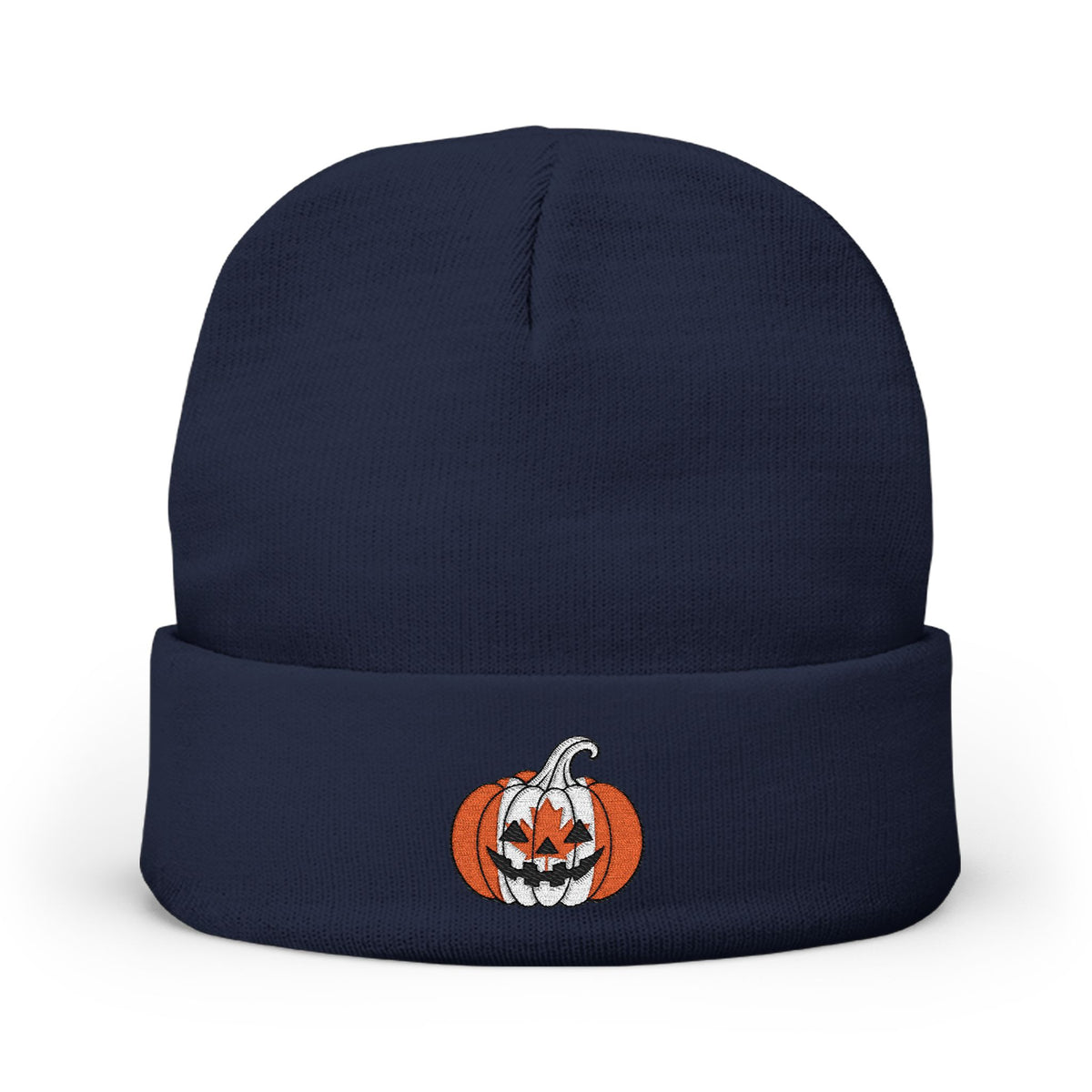 Limited Edition Canadian Canada Flag Pumpkin Embroidered Halloween Beanie, Cotton Blend Knit Hat, Maple Leaf Heritage Halloween Gift