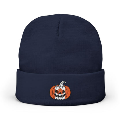 Limited Edition Canadian Canada Flag Pumpkin Embroidered Halloween Beanie, Cotton Blend Knit Hat, Maple Leaf Heritage Halloween Gift