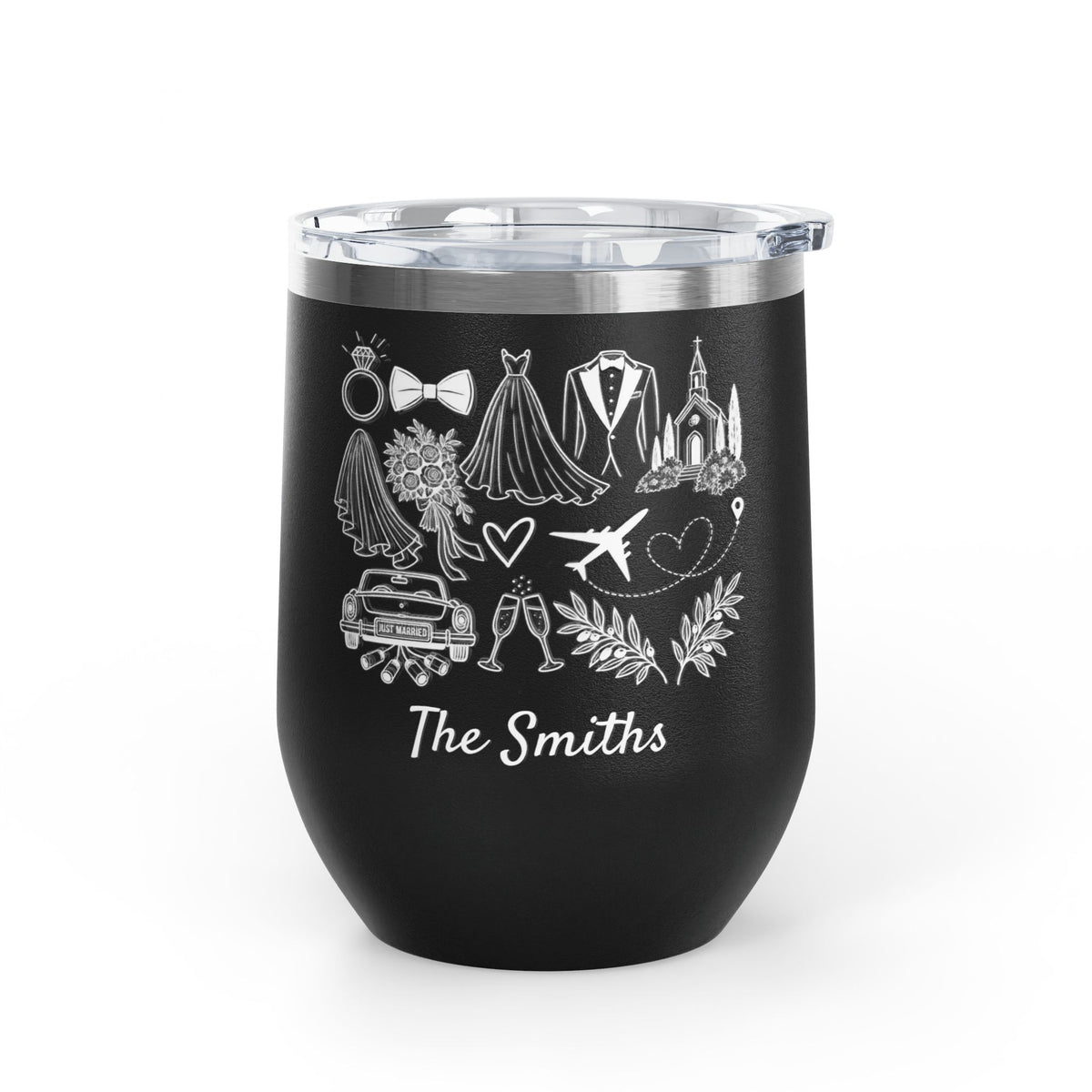 Personalized Destination Wedding Wine Tumbler 12oz, Custom Bride & Groom Cup Wedding Location Flag, Date and Names, Newlywed Gift