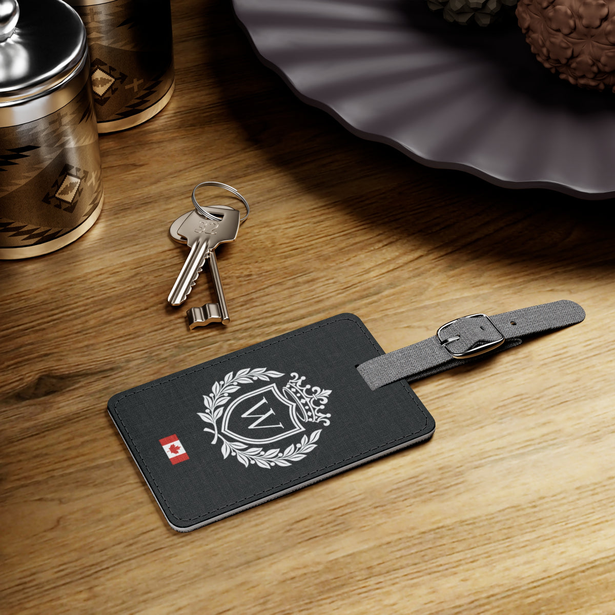 Personalized Canadian Flag Luggage Tag - Heraldic Crest & Initial | Canada Heritage Travel Accessory