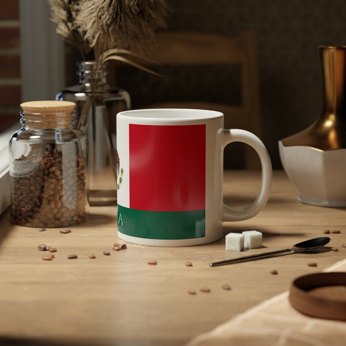 Personalized Mexico Flag Mug, Custom Mexican Heritage Coffee Cup, 20oz Ceramic Mug, Red White Green Flag Pattern, Mexico Gift