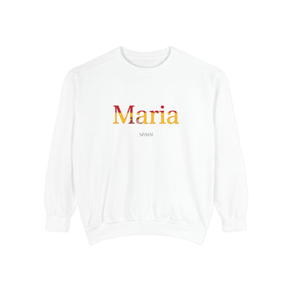 Personalized Spain Flag Name Sweatshirt, Custom Spanish Heritage Crewneck, Garment Dyed Cotton Sweatshirt, Spain Gift