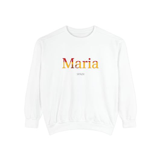 Personalized Spain Flag Name Sweatshirt, Custom Spanish Heritage Crewneck, Garment Dyed Cotton Sweatshirt, Spain Gift