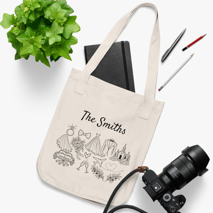 Personalized Destination Wedding Tote Bag, Custom Organic Cotton Wedding Bag, Bride & Groom Travel Tote, Honeymoon Gift, Wedding Welcome Bag