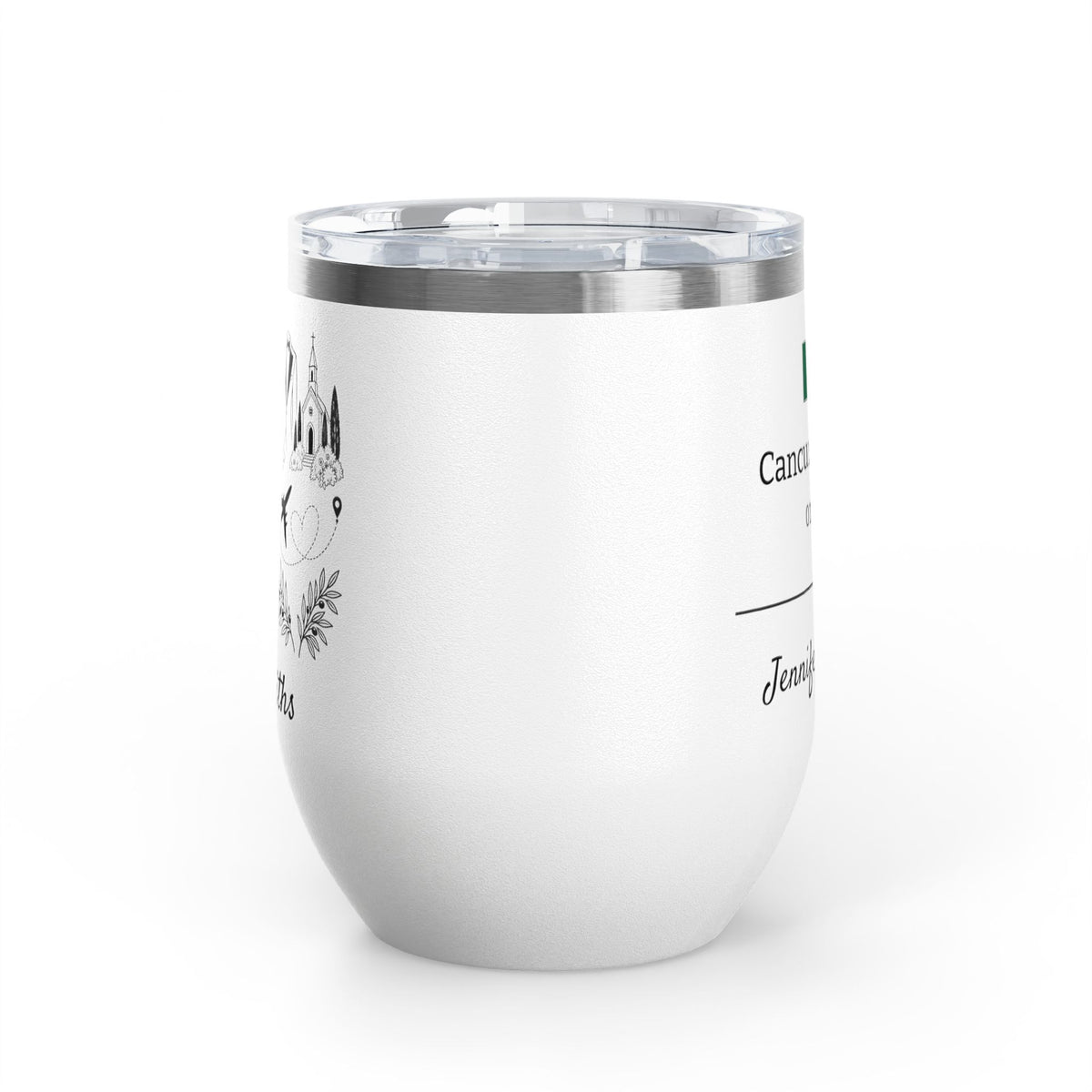 Personalized Destination Wedding Wine Tumbler 12oz, Custom Bride & Groom Cup Wedding Location Flag, Date and Names, Newlywed Gift