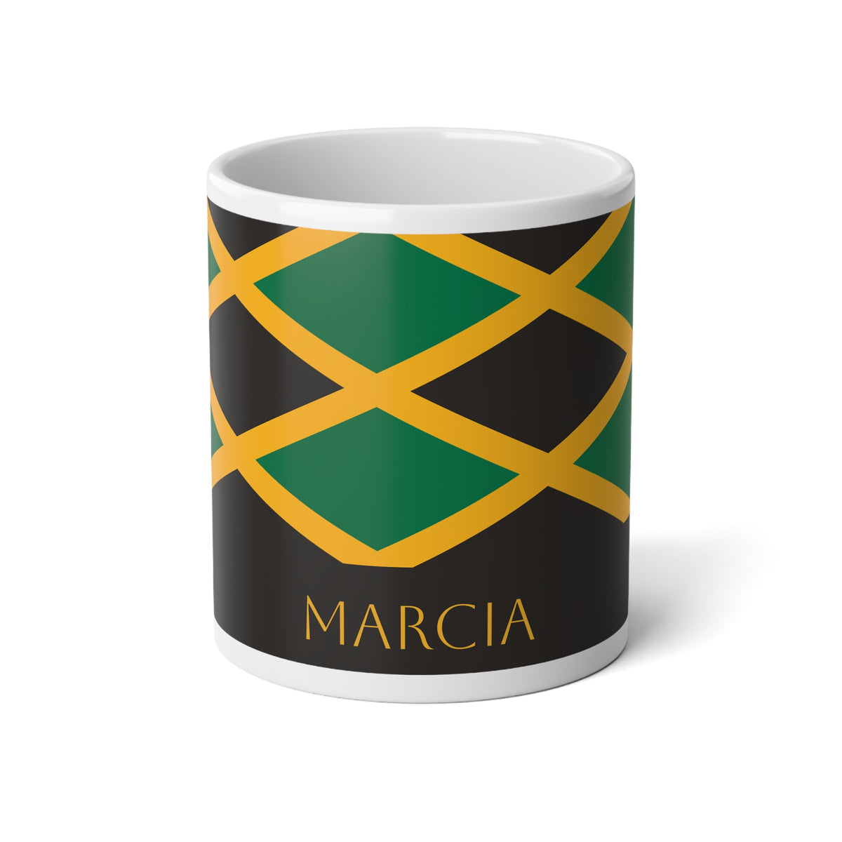 Personalized Jamaica Flag Mug, Custom Jamaican Heritage Coffee Cup, 20oz Ceramic Mug, Black Green Gold Flag Pattern, Jamaica Gift