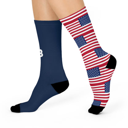 Personalized USA Flag Socks, Custom Initials American Heritage Crew Socks, Cushioned Patriotic Gift