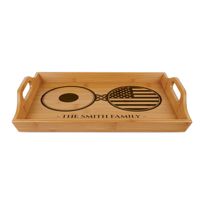 Japan America Nihon Nippon Custom Engraved Bamboo Serving Tray, Personalized Name Wooden Valet Tray, Japanese American USA Dual Heritage