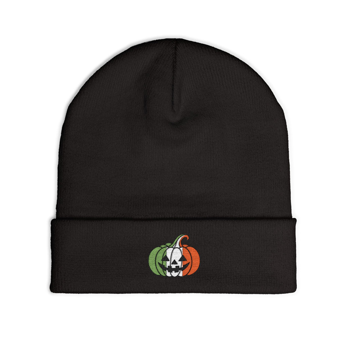 Limited Edition Irish Ireland Flag Pumpkin Embroidered Halloween Beanie, Cotton Blend Knit Hat, Irish Heritage Halloween Gift