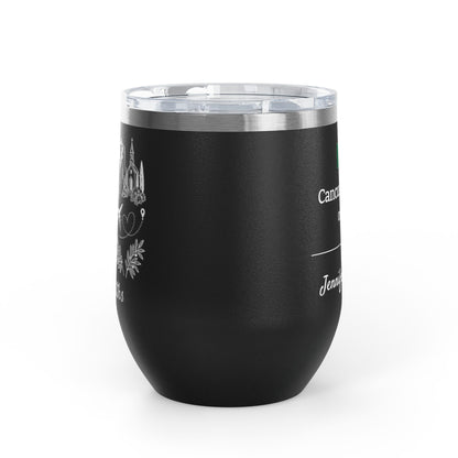 Personalized Destination Wedding Wine Tumbler 12oz, Custom Bride & Groom Cup Wedding Location Flag, Date and Names, Newlywed Gift