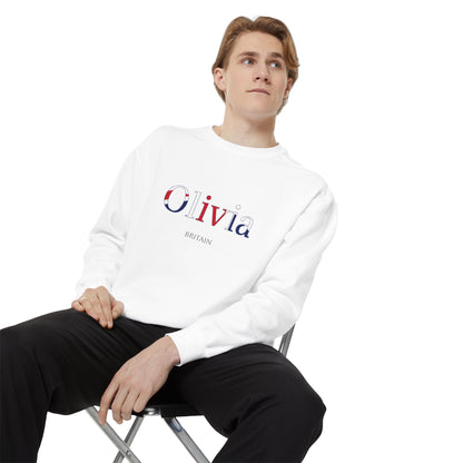 Personalized UK Flag Name Sweatshirt, Custom British Heritage Crewneck, Garment Dyed Cotton Sweatshirt, Union Jack Gift