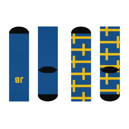 Personalized Sweden Flag Socks, Custom Initials Swedish Heritage Crew Socks, Cushioned Nordic Gift