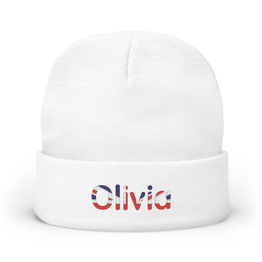 Personalized Your Name in UK Flag Letters Beanie, Custom Name Embroidered Winter Hat, British Heritage Knit Cap, Union Jack Gift