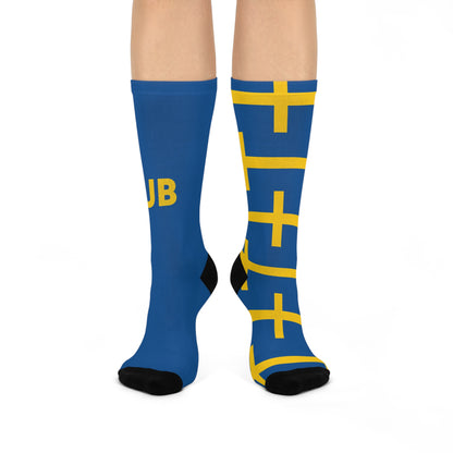 Personalized Sweden Flag Socks, Custom Initials Swedish Heritage Crew Socks, Cushioned Nordic Gift
