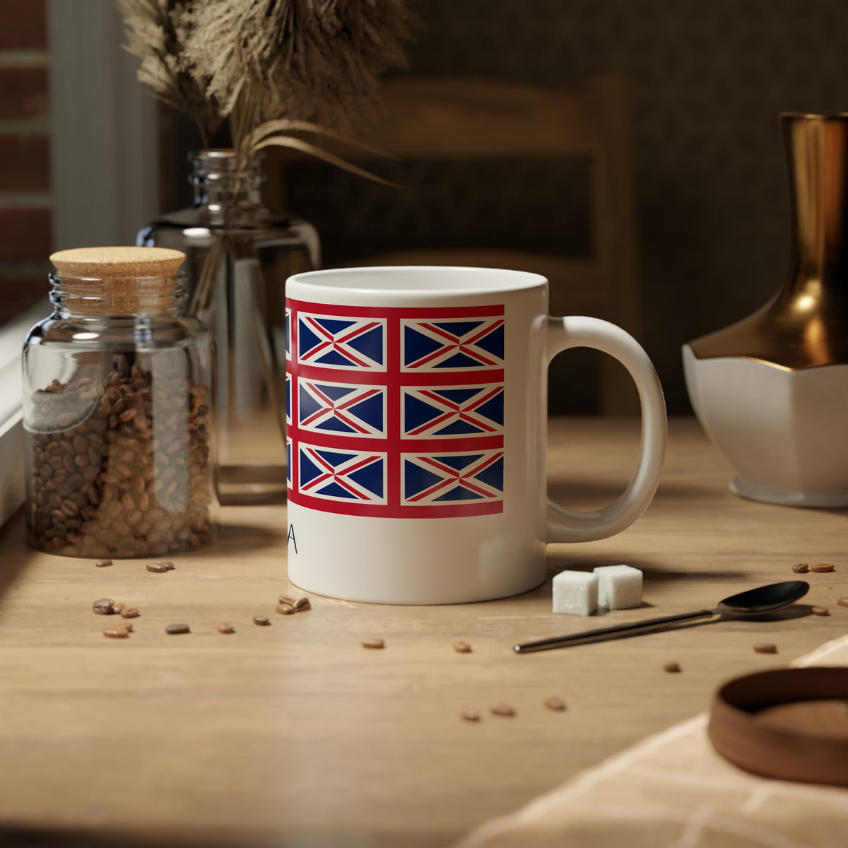 Personalized UK Flag Mug, Custom British Heritage Coffee Cup, 20oz Ceramic Mug, Union Jack Flag Pattern, United Kingdom Gift