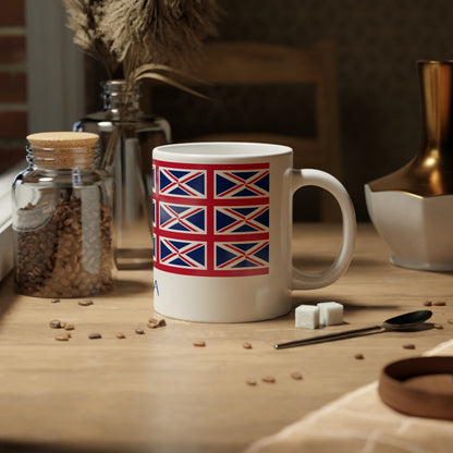 Personalized UK Flag Mug, Custom British Heritage Coffee Cup, 20oz Ceramic Mug, Union Jack Flag Pattern, United Kingdom Gift