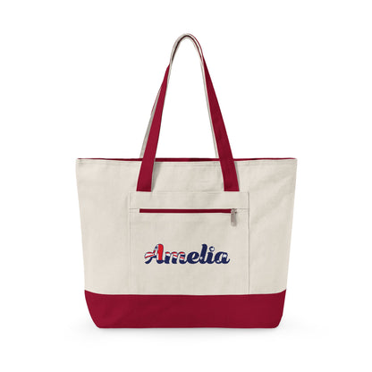 Personalized Your Name in Australian Flag Letters Canvas Tote Bag, Custom Australia Flag Zippered Tote, Australian Heritage Gift