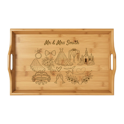 Personalized Destination Wedding Bamboo Serving Tray, Engraved Mr & Mrs Wedding Gift, Custom Couple Names, Honeymoon Keepsake, 16.5 Inch