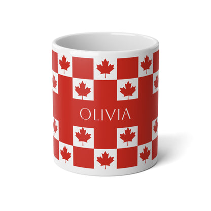 Personalized Canada Flag Mug, Custom Canadian Heritage Coffee Cup, 20oz Ceramic Mug, Red White Maple Leaf Pattern, Canada Gift