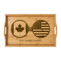 Canada Canadian American Custom Engraved Bamboo Serving Tray, Personalized Name Wooden Valet Tray, America USA Dual Heritage Ottoman Gift